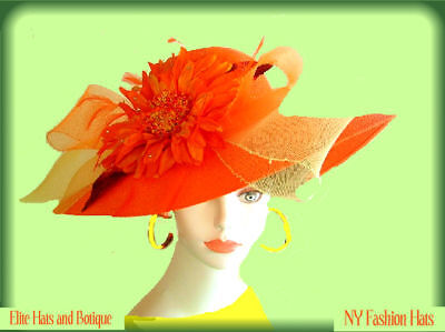 Fashion Hats Women on Orange Yellow Wide Brim Ladies Formal Fashion Designer Hat Zena