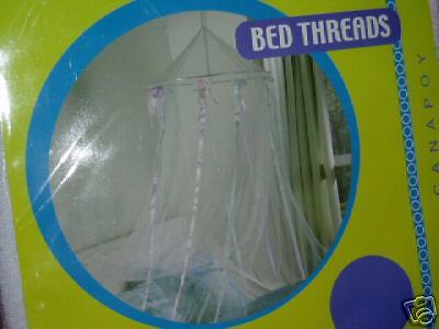 PREMIUM~BED~CANOPY~SHEER ~NETTING~WHITE~PASTEL~RIBBONS  