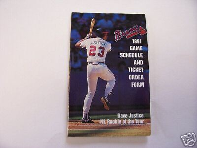 1991 Atlanta Braves Baseball Pocket Schedule/Justice  