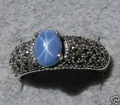 LINDE LINDY SMOKEY BLUE STAR SAPPHIRE CREATED RING  