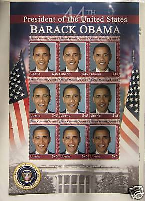 BARACK OBAMA 44TH PRESIDENT OF THE USA LIBERIA STAMPS  