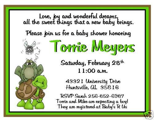 Cute Turtle and Frog ~ Baby Shower Invitations  
