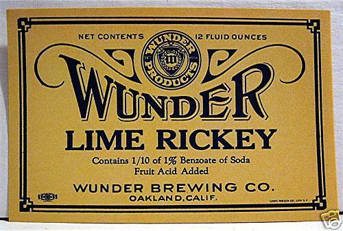 Wunder Brewing Lime Rickey Soda Bottle Label Oakland Ca  