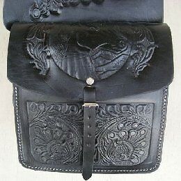 New BLACK Real Leather SADDL HANDTOOLED WESTERN SADDLE BAG  
