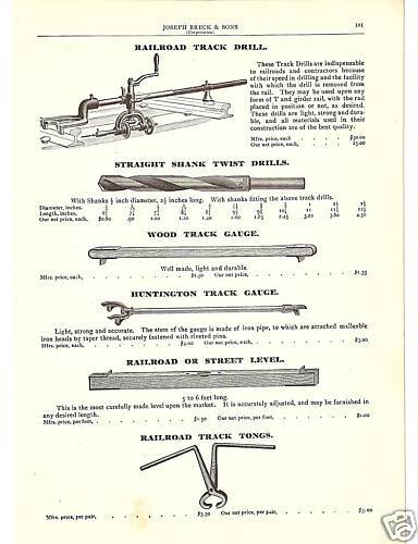 RAILROAD TRACK TOOL DRILL TONG 1900 ANTIQUE CATALOG AD  
