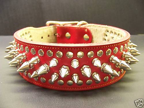 Wide RED Spiked Leather 27 Collar Pitbull Studded  