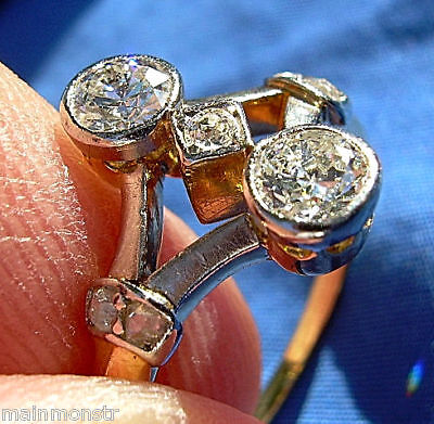 Vintage 1920s Antique geometric DECO Platinum Solitaire Diamond Engagement Ring