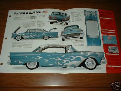 1958 FORD FAIRLANE 500 VICTOR SPEC SHEET BROCHURE PHOTO  