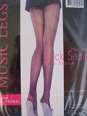 PAIR black seamed stockings pantyhose one size  