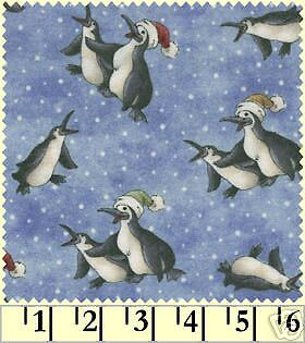 Maywood Berry Merry Christmas Flannel Blue Penguins  