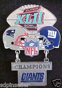 Super Bowl XLII Dangling Champions Pin Giants Patriots  