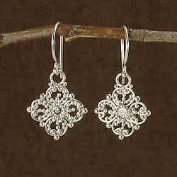 Small Diamond Shaped Filigree Earrings Fair Trade Winds Earrings 