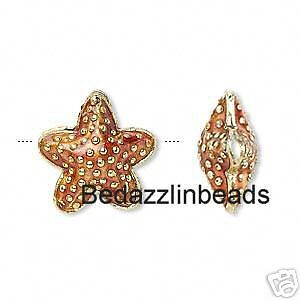 Rust Cloisonne Starfish Beads~Orange/Red Star Fish  