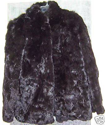 WOMENS SOMERSET FURS~M BLACK RABBIT FUR COAT & BOA~  