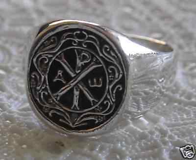 Sterling Silver 925 CHI RHO Monogram of Christ Ring  