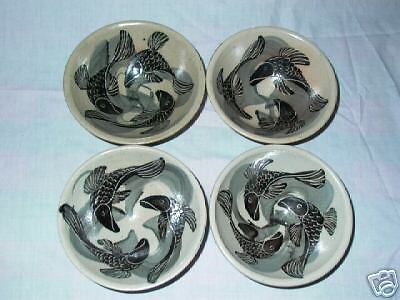 Set of 4 CBP Stoneware Bowl Bowls Coy Fish Design  