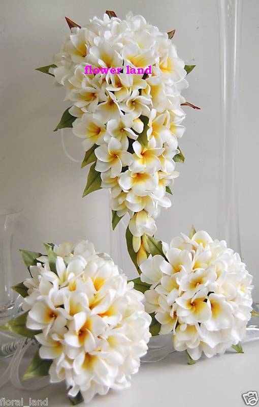 SILK WEDDING BOUQUET BRIDAL BOUQUETS FRANGIPANI BRIDES  