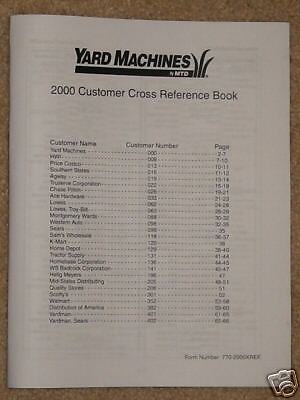 Yard Machines Riding Mower Cross Reference Parts Book  
