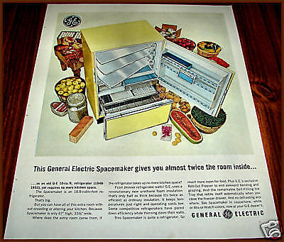 1964 General Electric Yellow Spacemaker Refrigerator Ad