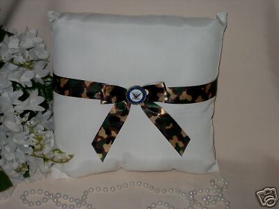 NAVY MILITARY SATIN RING BEARER PILLOW WHITE  