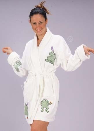 Aegean Frog Appliqued Cotton Bathrobe, Terry Cloth  