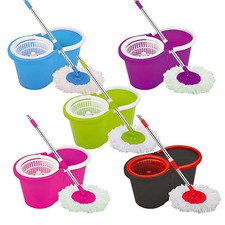 360° FLOOR MAGIC SPIN MOP BUCKET SET MICROFIBER ROTATING DRY HEADS WITH 2 HEADS