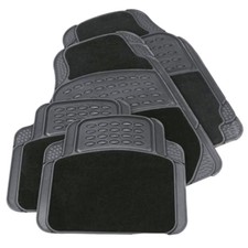 4PCS HEAVY DUTY UNIVERSAL BLACK CARPET & RUBBER CAR MAT SET NON SLIP VAN MATS